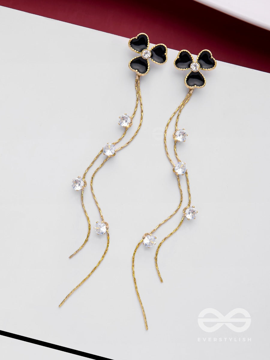 Bloomin' Midnight - Golden Embellished Earrings