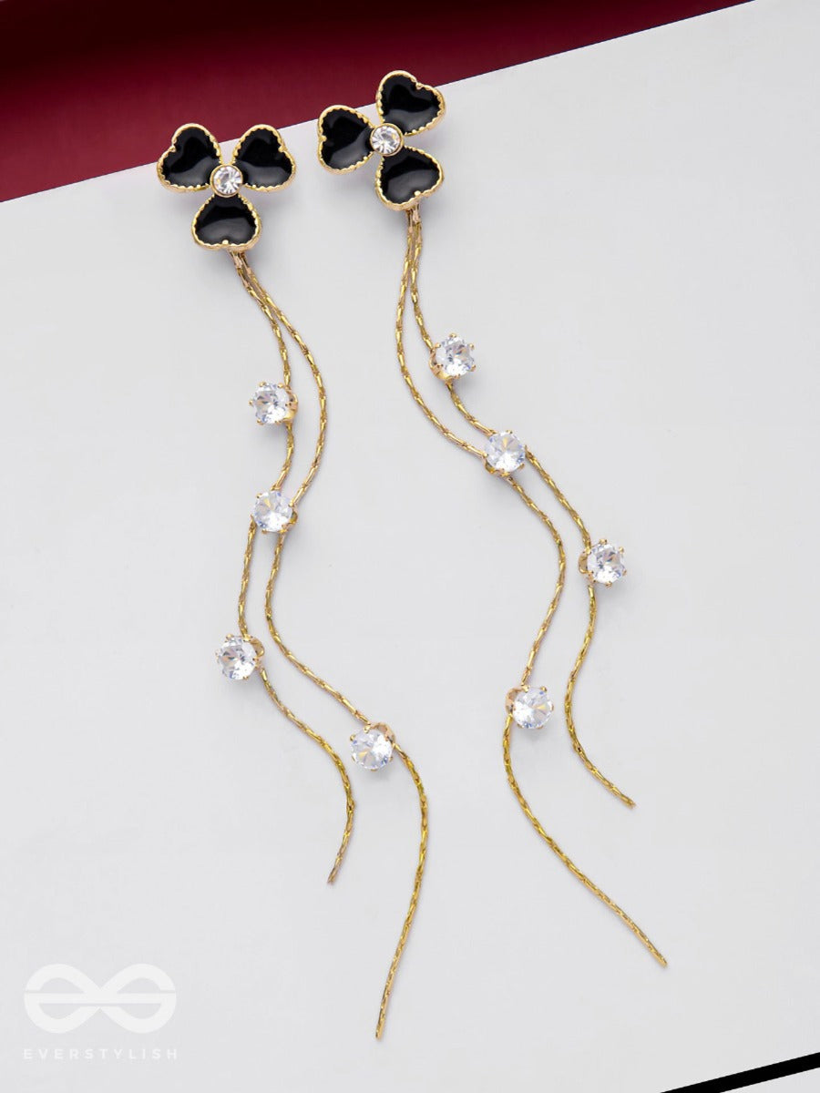 Bloomin' Midnight - Golden Embellished Earrings