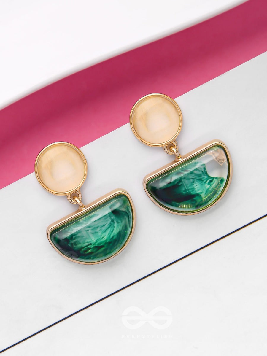 Emerald Shadows - Golden Embellished Earrings