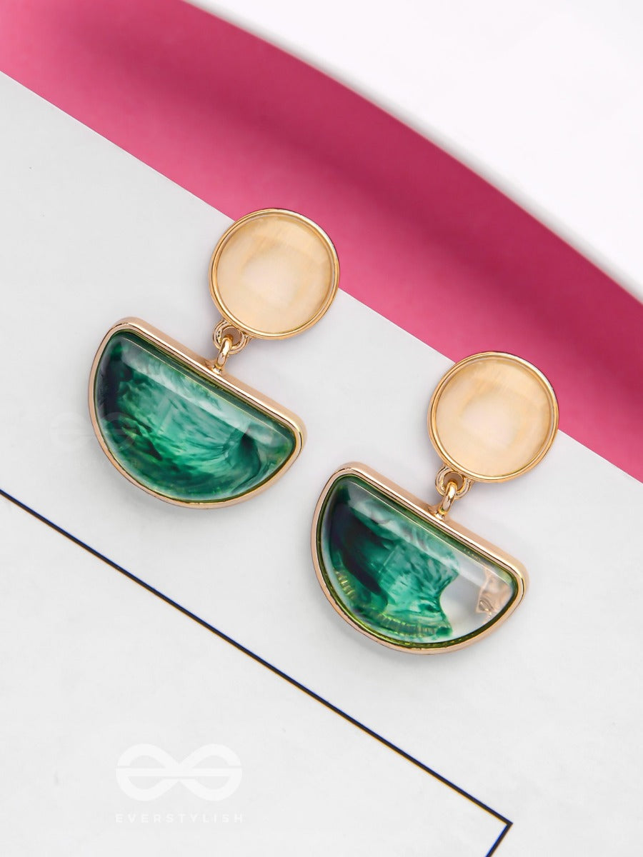 Emerald Shadows - Golden Embellished Earrings