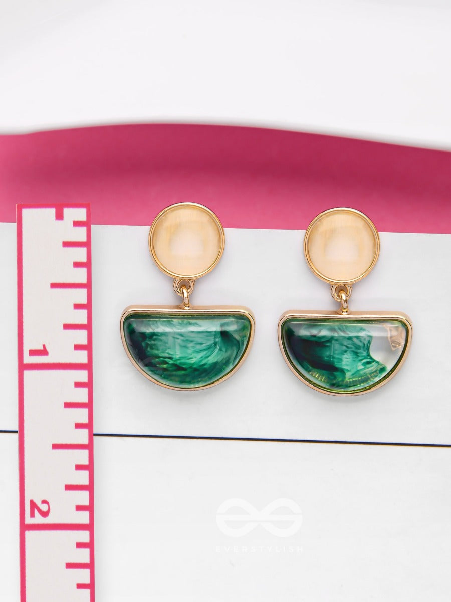 Emerald Shadows - Golden Embellished Earrings