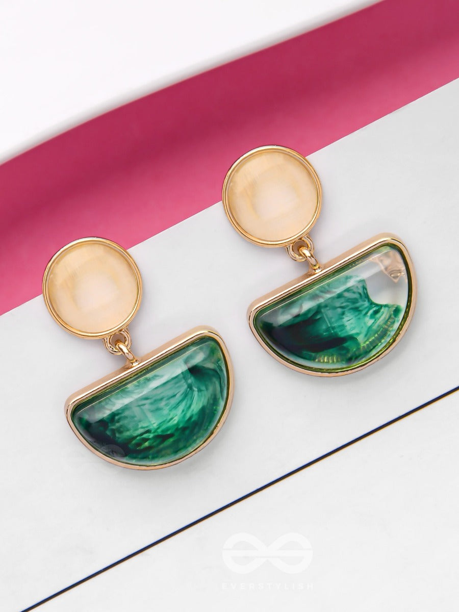 Emerald Shadows - Golden Embellished Earrings