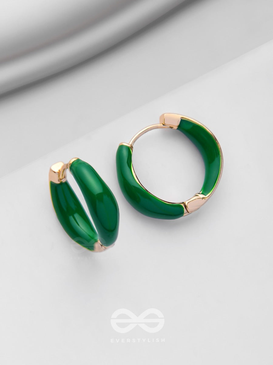 Luxe Little Loops - Golden Embellished Hoop Earrings (Green)