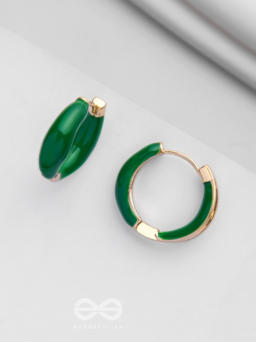 Luxe Little Loops - Golden Embellished Hoop Earrings (Green)