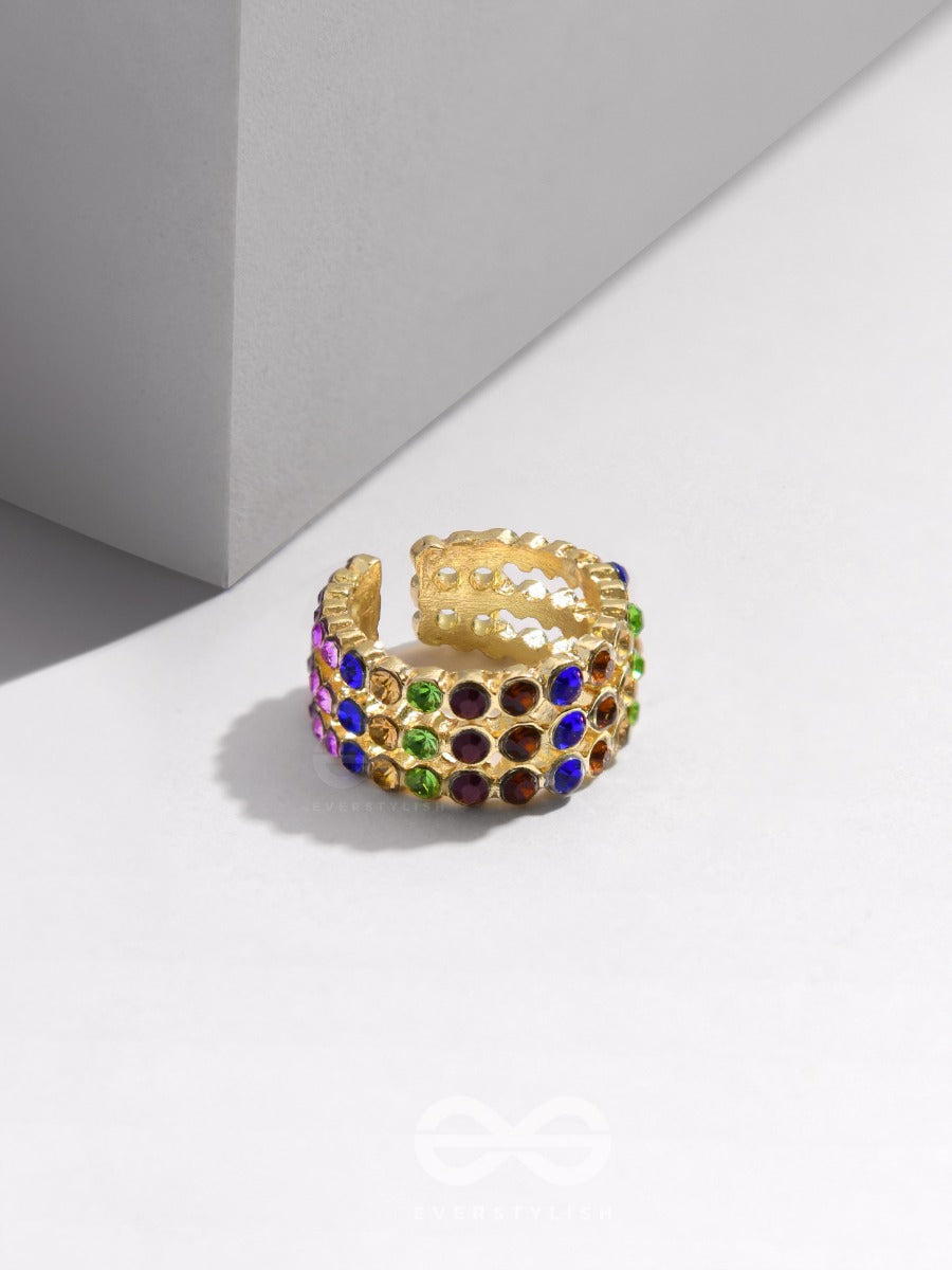 Prism Sparklers - Golden Embellished Ring (Multicolor)