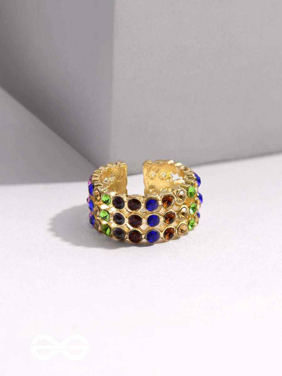 Prism Sparklers - Golden Embellished Ring (Multicolor)