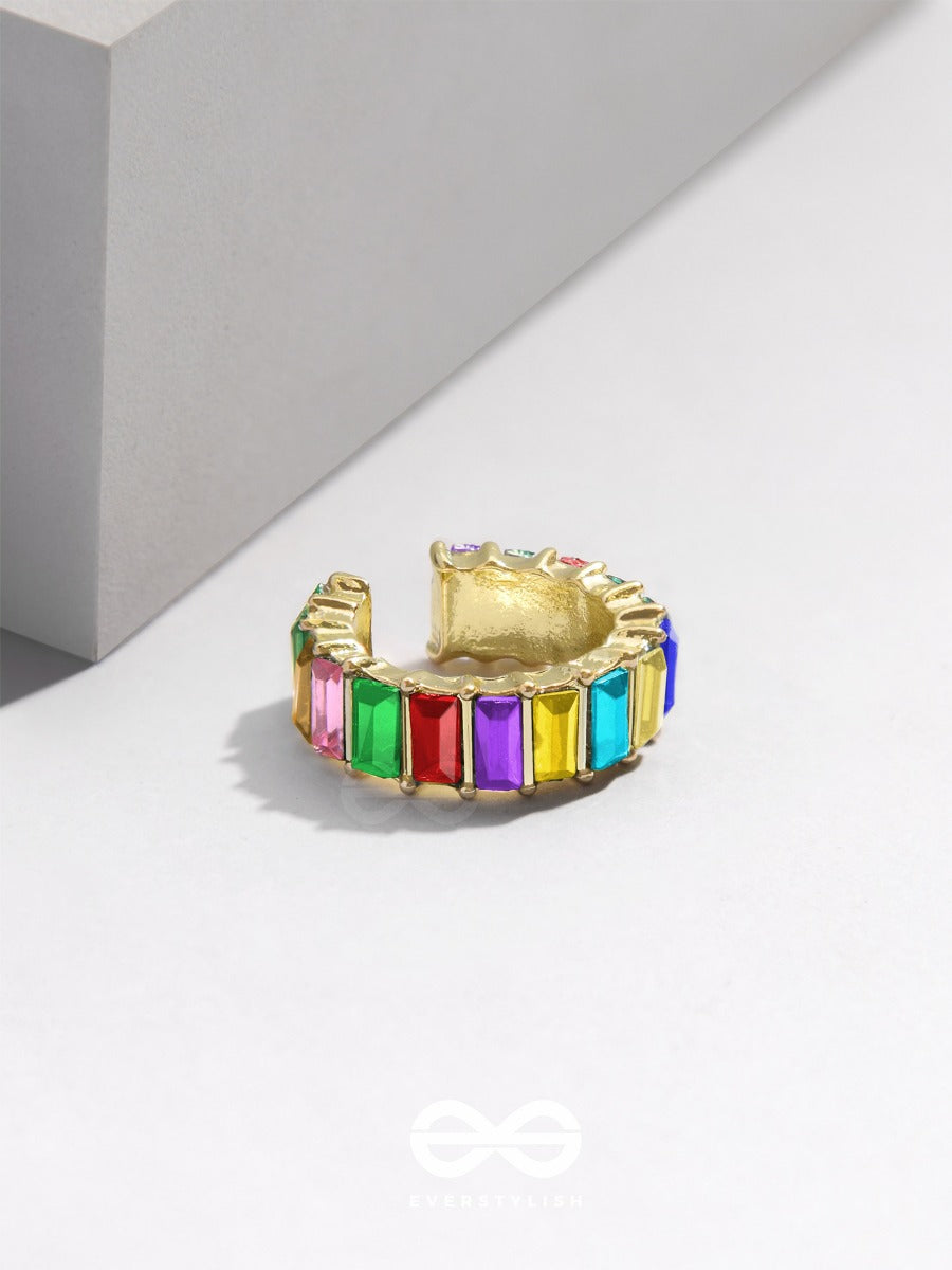 Sparkling Halo - Golden Embellished Ring (Multicolor)