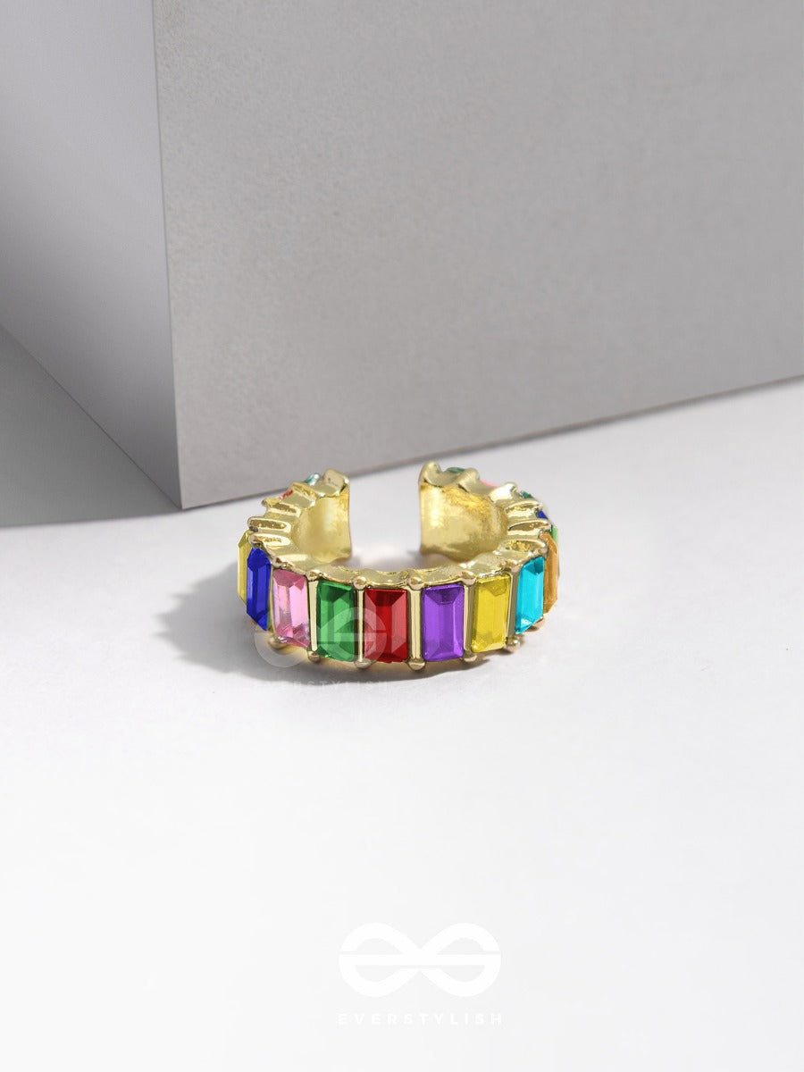 Sparkling Halo - Golden Embellished Ring (Multicolor)
