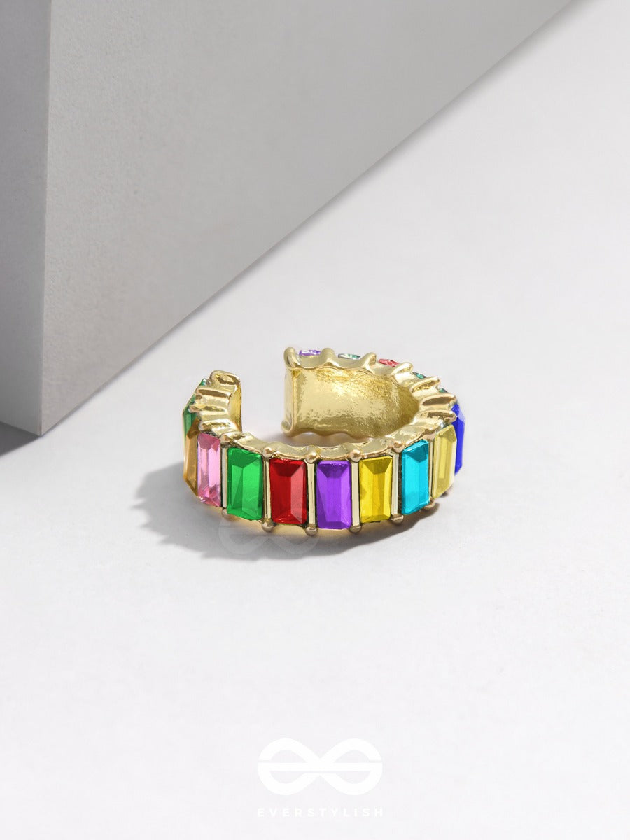 Sparkling Halo - Golden Embellished Ring (Multicolor)