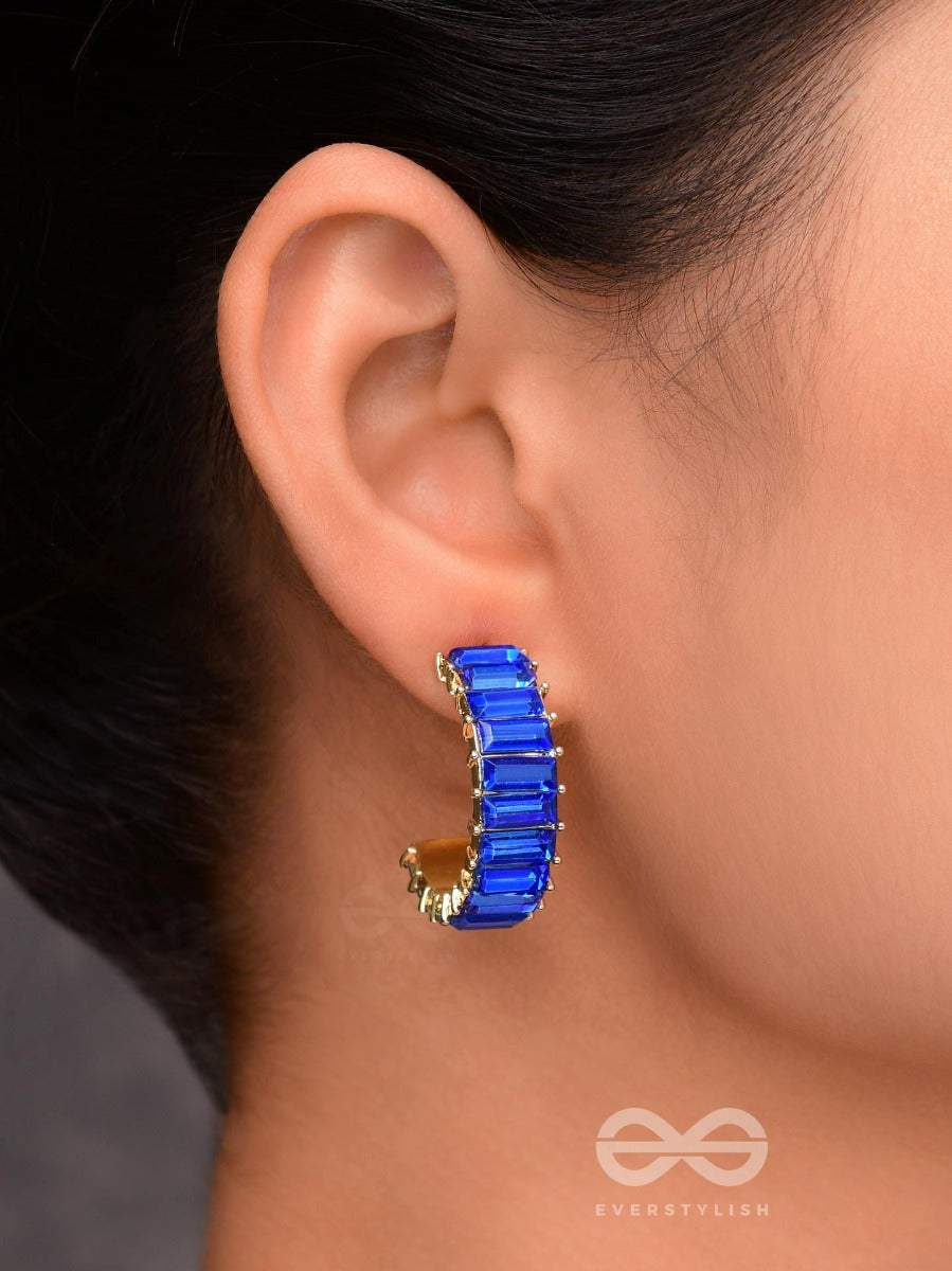 Crystal Galaxies - Golden Embellished Earrings (Blue)