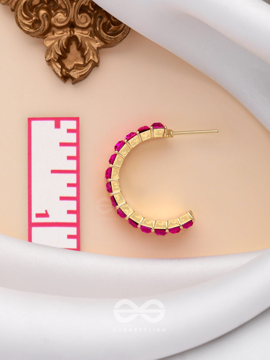 Crystal Galaxies - Golden Embellished Earrings (Magenta)