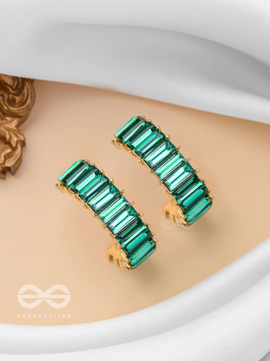 Crystal Galaxies - Golden Embellished Earrings (Green)