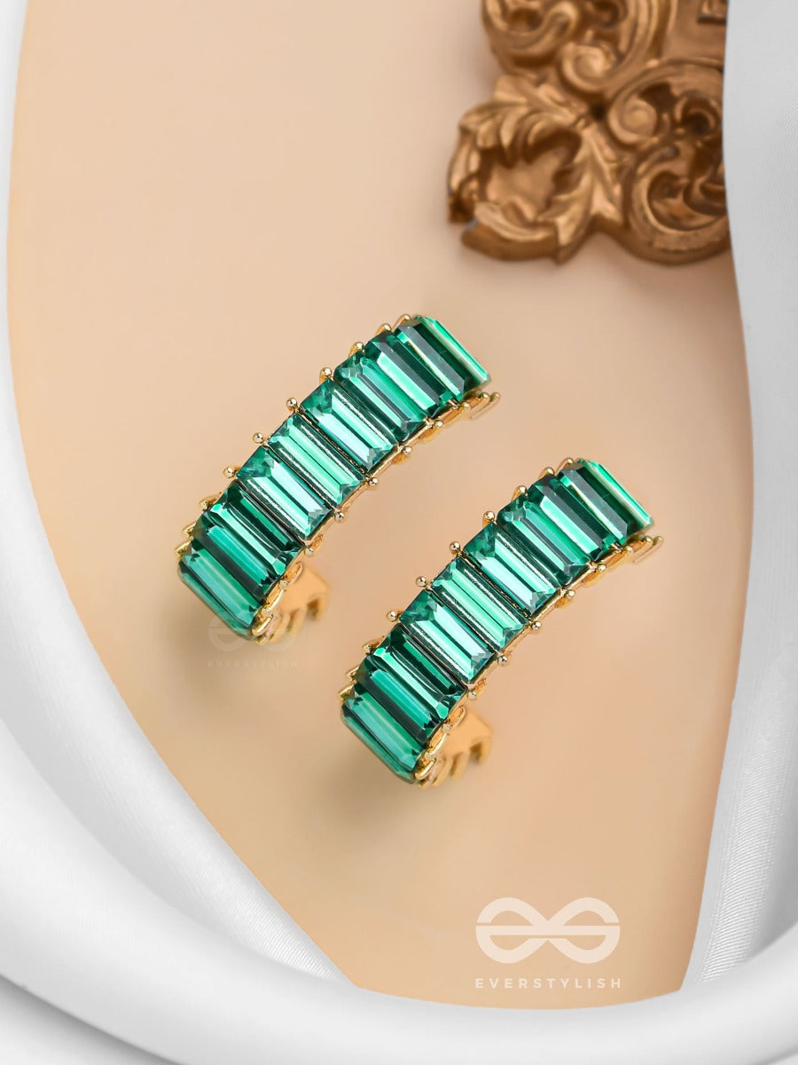 Crystal Galaxies - Golden Embellished Earrings (Green)