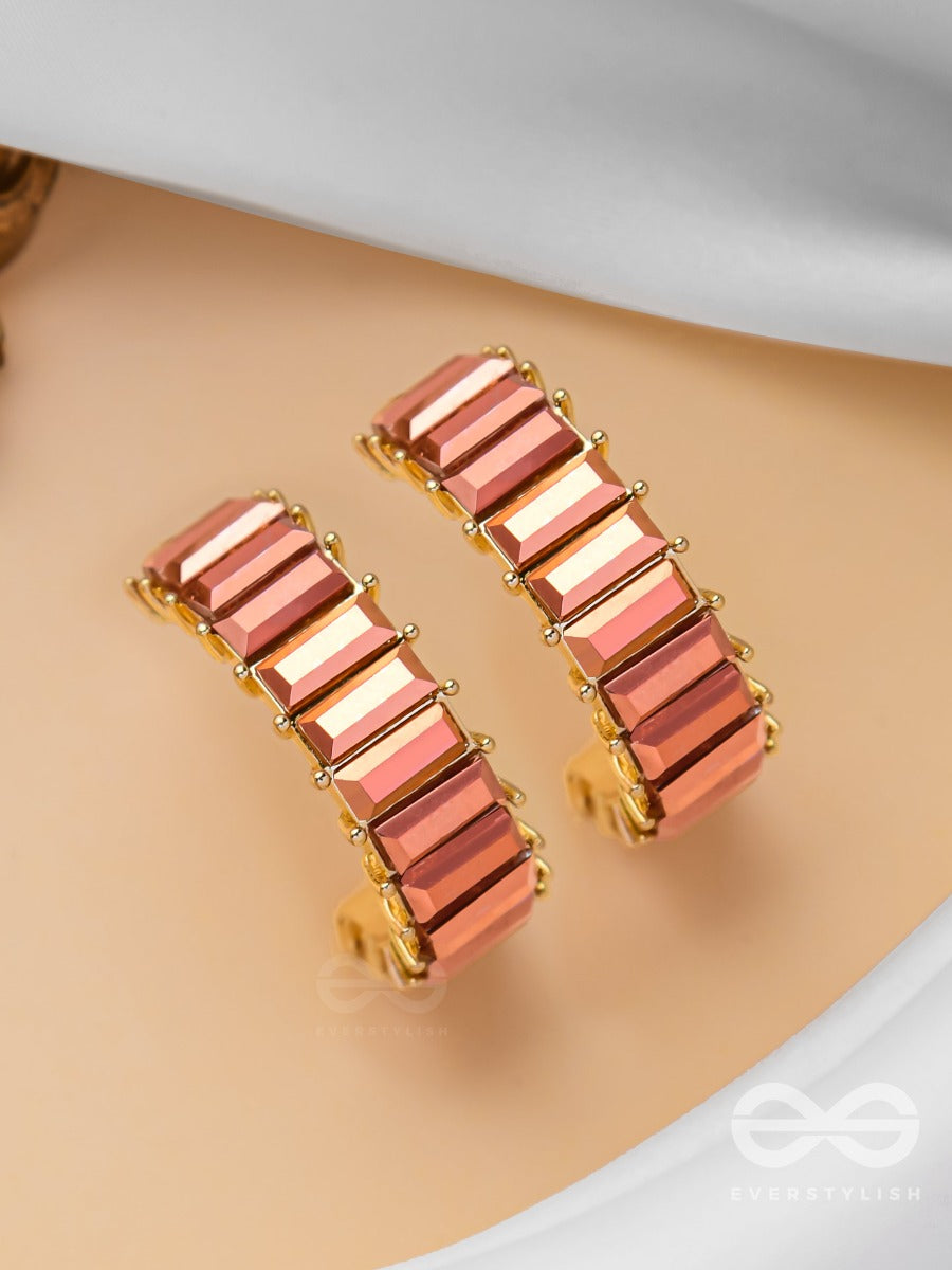 Crystal Galaxies - Golden Embellished Earrings (Peach)