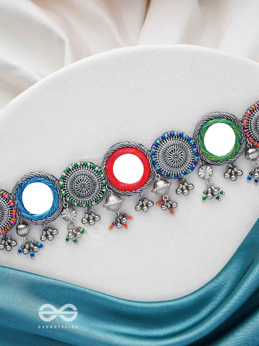 Rangavyuha - Colorburst Cascade - Beads, Mirror And Resham Embroidered And Oxidised Necklace