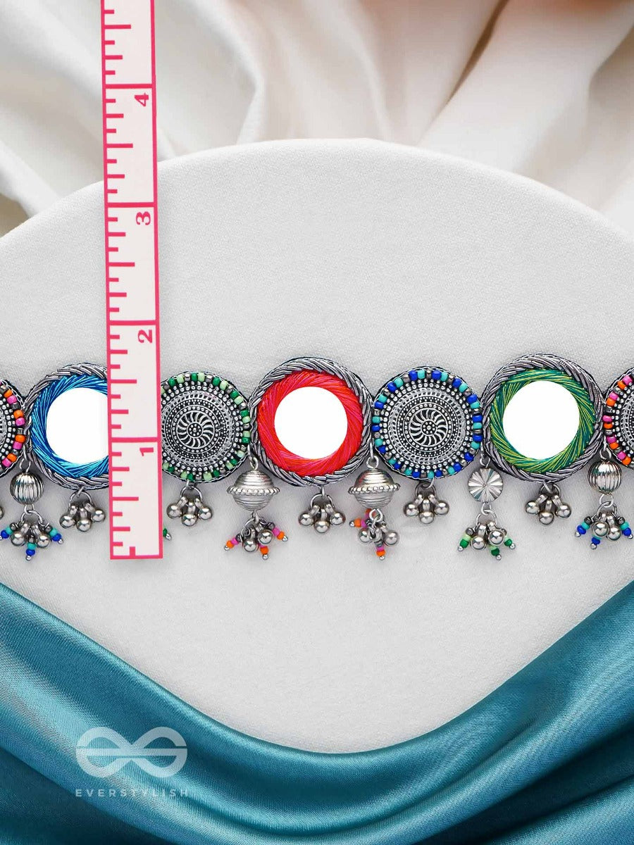Rangavyuha - Colorburst Cascade - Beads, Mirror And Resham Embroidered And Oxidised Necklace