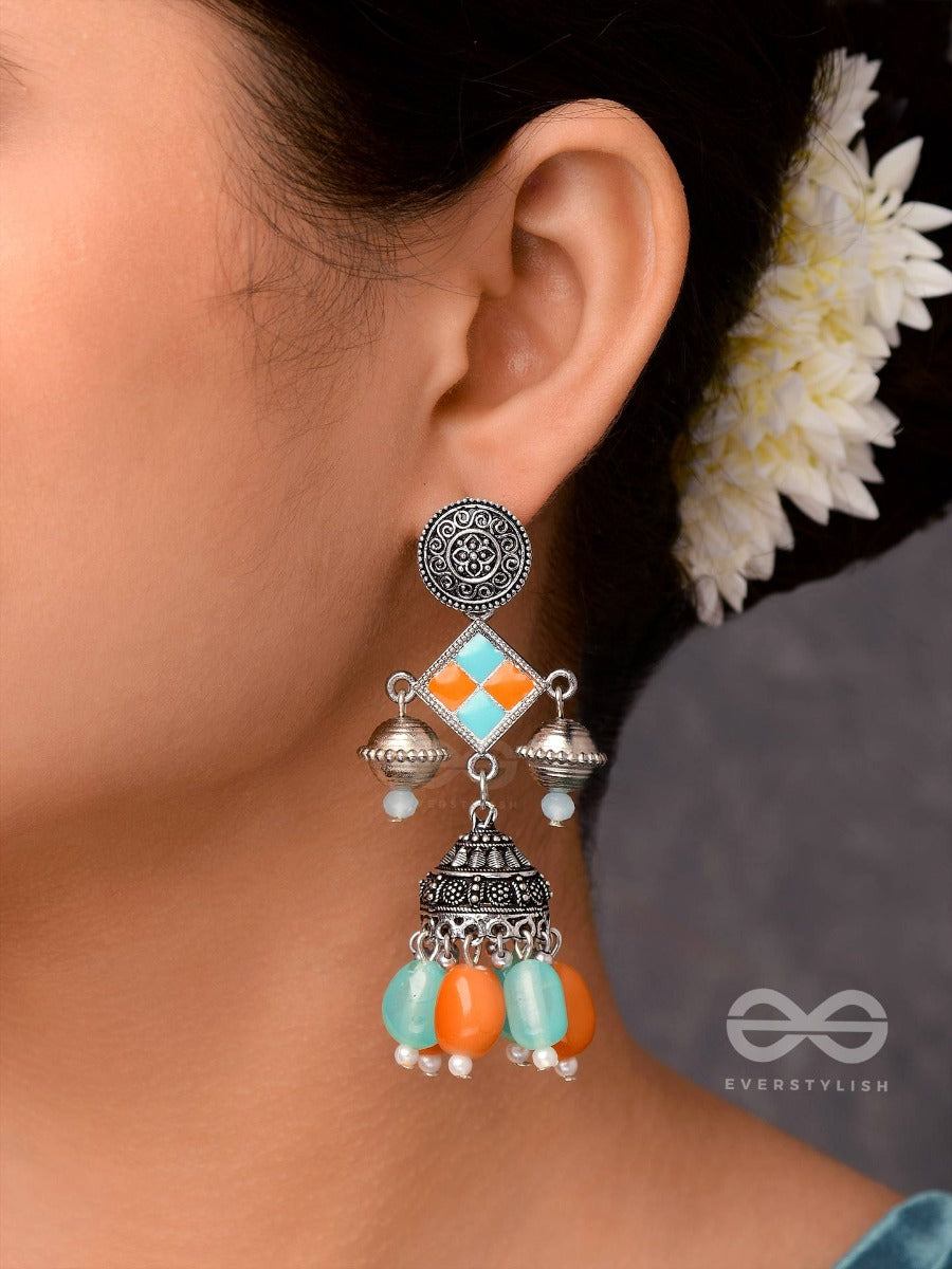 Mystic Ocean Sundown - Embellished Oxidised Jodhpuri Jhumkas