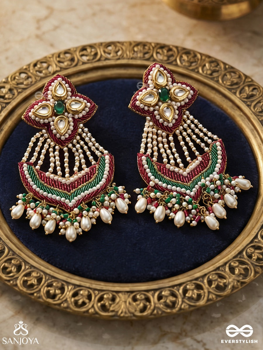 Nirdhaarya - Making The Statement - Pearls, Beads, Polki And Kundan Finished Hand Embroidered Earrings