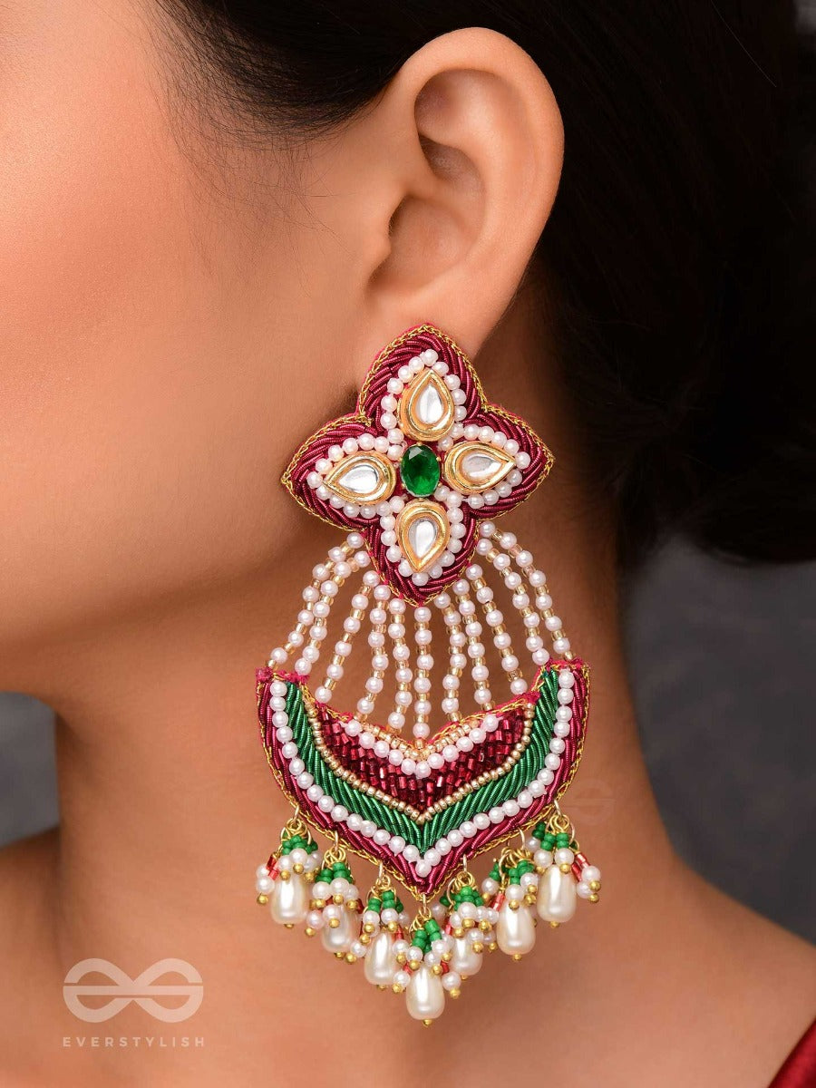 Nirdhaarya - Making The Statement - Pearls, Beads, Polki And Kundan Finished Hand Embroidered Earrings