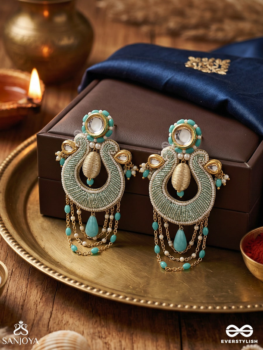 Akasesa - Jewel Of The Sky - Beads, Cutdana, Polki And Kundan Finished Hand Embroidered Earrings