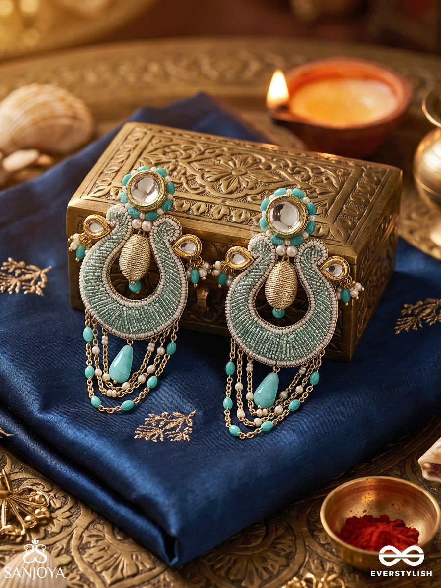 Akasesa - Jewel Of The Sky - Beads, Cutdana, Polki And Kundan Finished Hand Embroidered Earrings