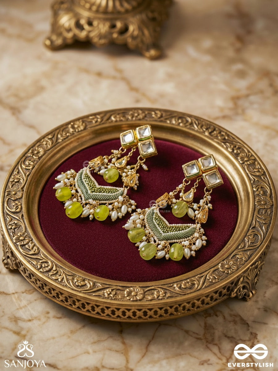 Saratas - Mystic Mints - Beads, Polki And Kundan Finished Hand Embroidered Earrings