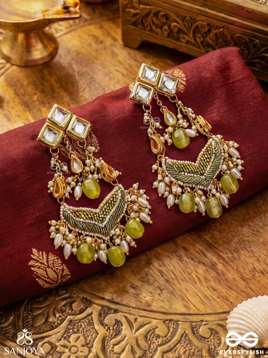 Saratas - Mystic Mints - Beads, Polki And Kundan Finished Hand Embroidered Earrings