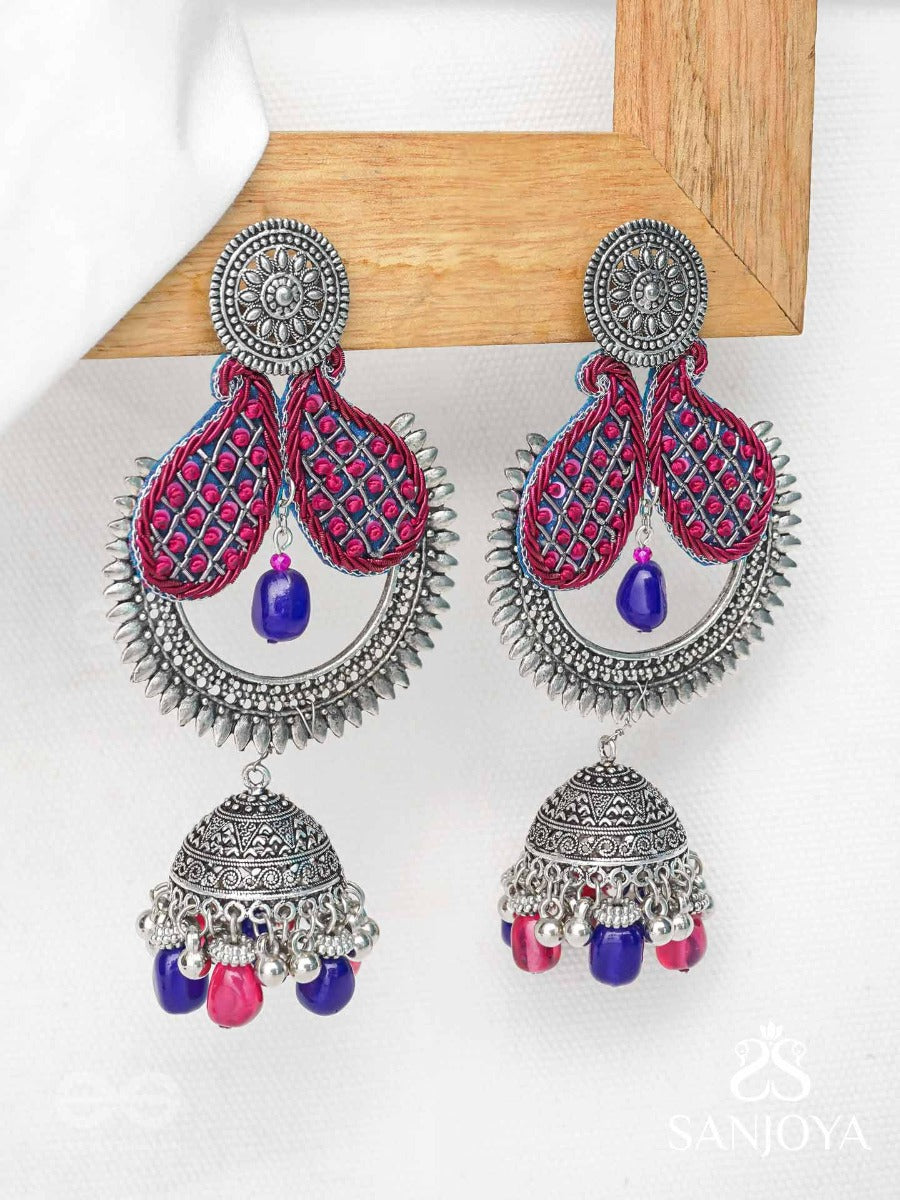Nirvikara - The Dazzling Beauty - Sequins And Beads Embroidered And Oxidised Earrings