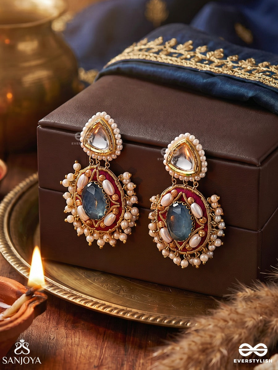 Viraya - Ethereal Luxe Essence - Stone, Beads, Polki And Kundan Finished Embroidered Earrings