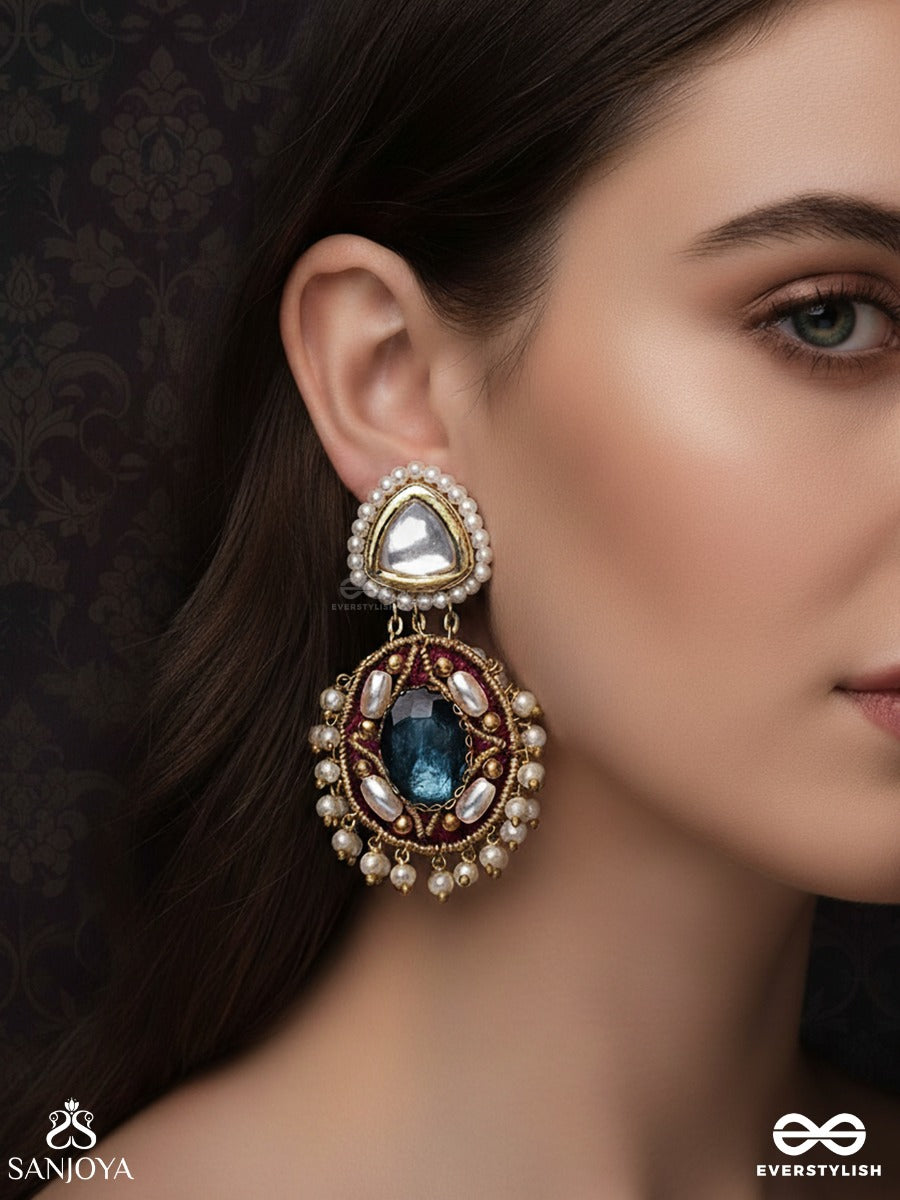 Viraya - Ethereal Luxe Essence - Stone, Beads, Polki And Kundan Finished Embroidered Earrings
