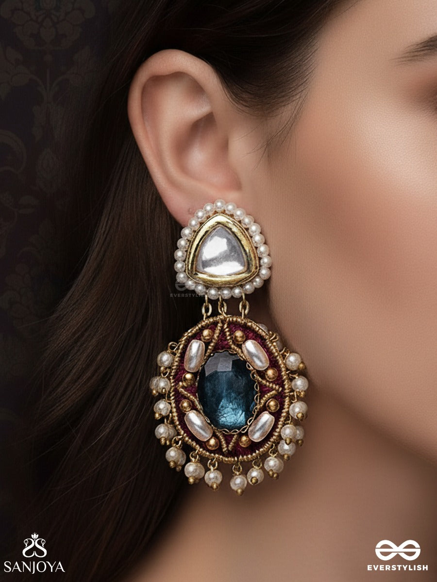 Viraya - Ethereal Luxe Essence - Stone, Beads, Polki And Kundan Finished Embroidered Earrings