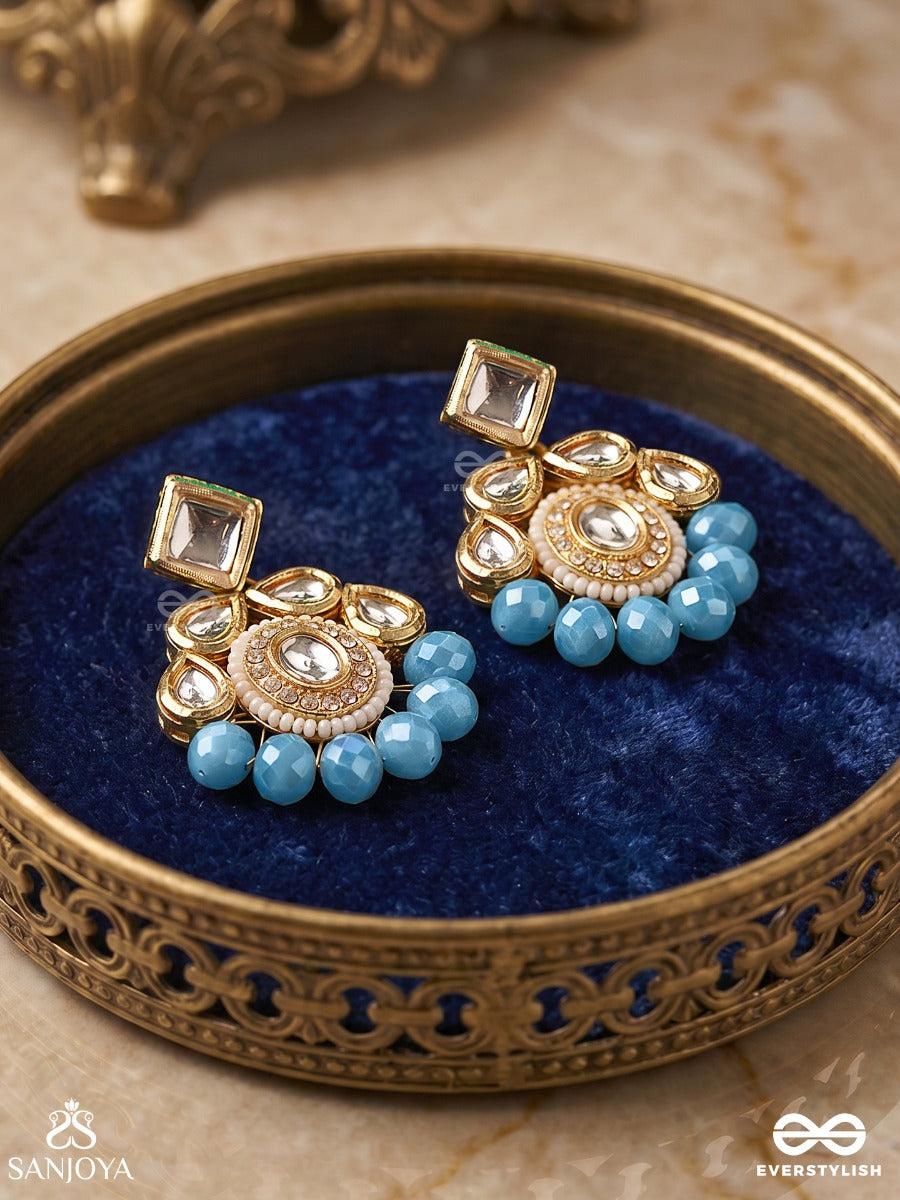 Mandanila - Breeze Of Azure - Golden Embellished Polki And Kundan Earrings