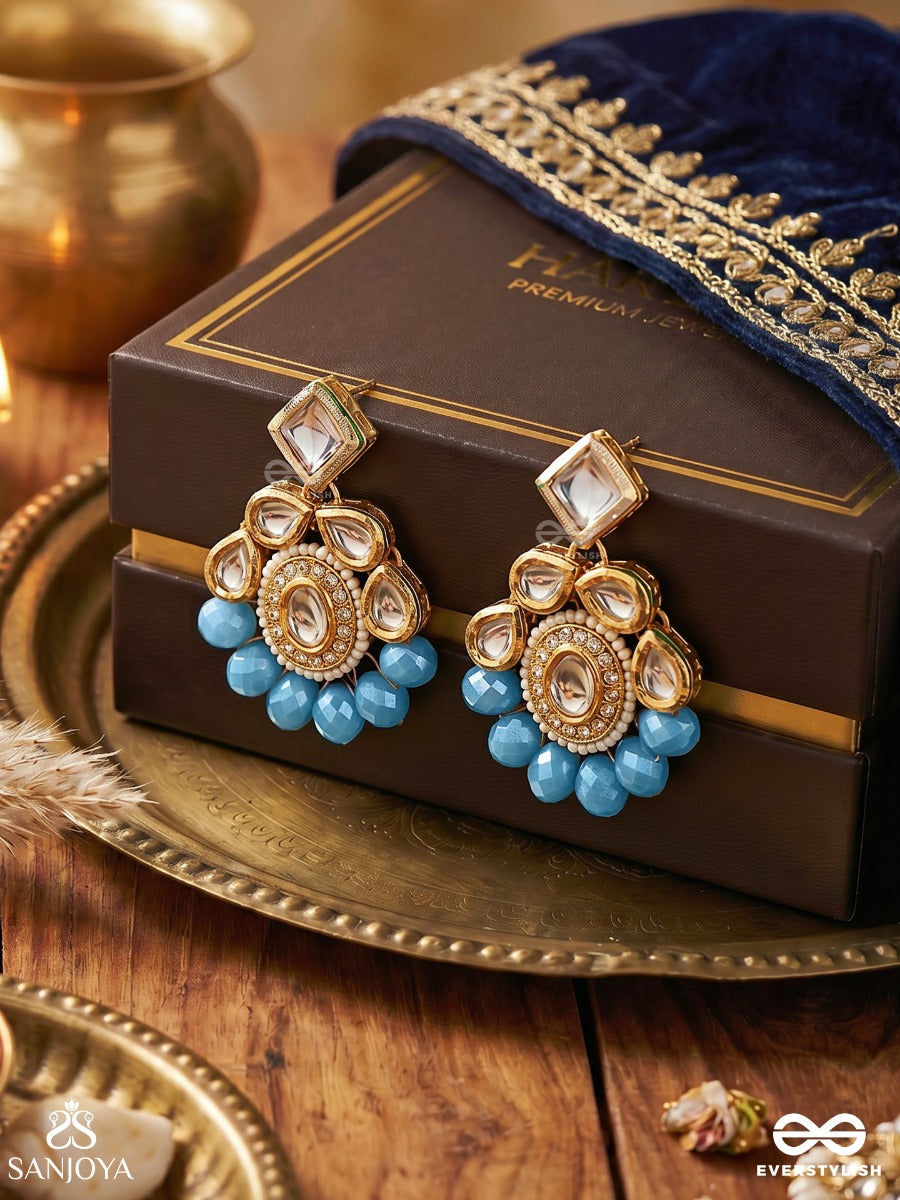 Mandanila - Breeze Of Azure - Golden Embellished Polki And Kundan Earrings
