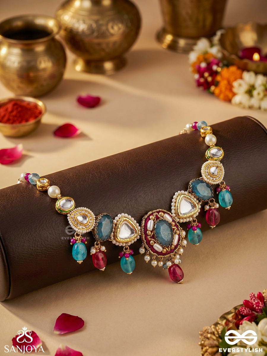 Vaiyatya - The Celestial Glow - Stone, Beads, Polki And Kundan Finished Embroidered Neckpiece