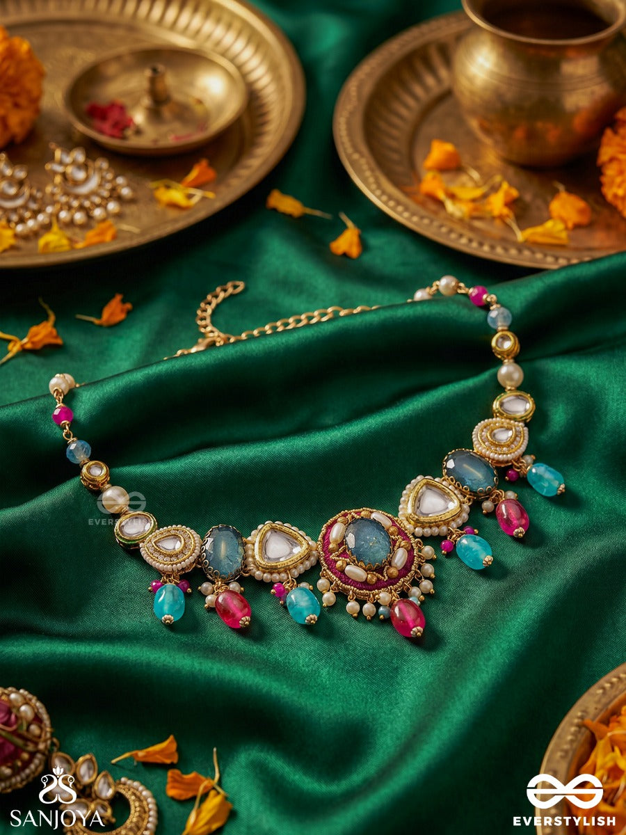 Vaiyatya - The Celestial Glow - Stone, Beads, Polki And Kundan Finished Embroidered Neckpiece