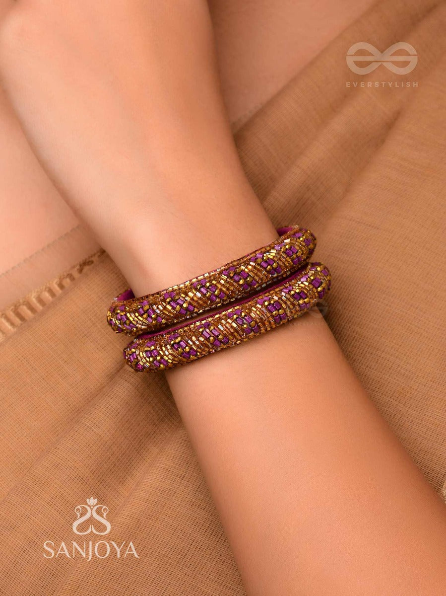 Dhvanti - The Dark Star - Cutdana And Beads Embroidered Bangles (Set Of 2)