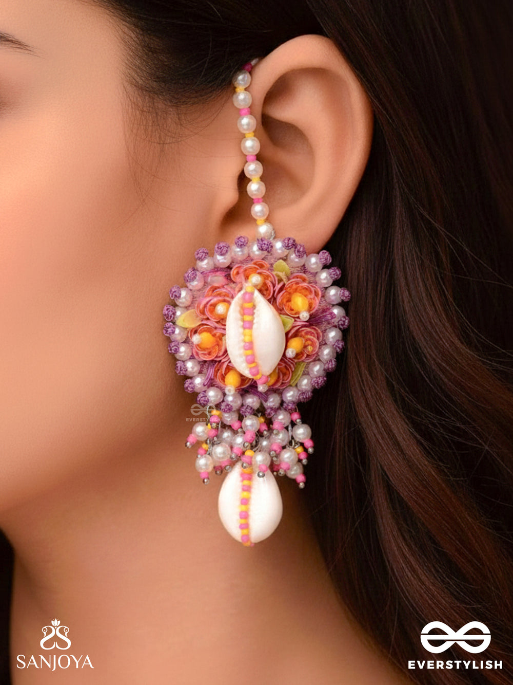 Sambavika - The Shell Enchantments - Beads And Shells Embroidered Earrings