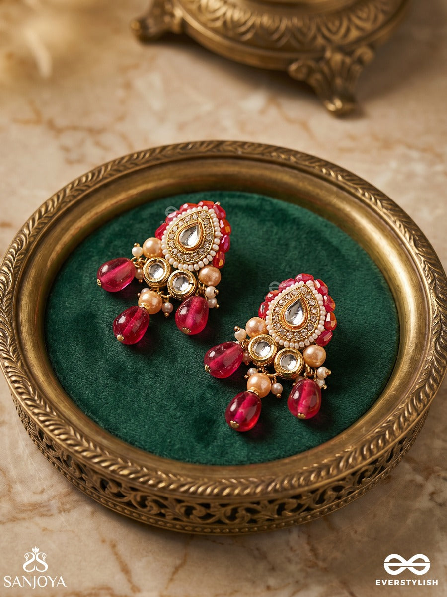 Shikhandika - Ruby Echoes - Golden Embellished Polki And Kundan Earrings