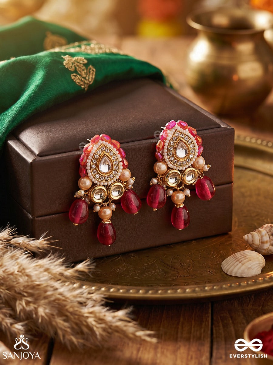 Shikhandika - Ruby Echoes - Golden Embellished Polki And Kundan Earrings