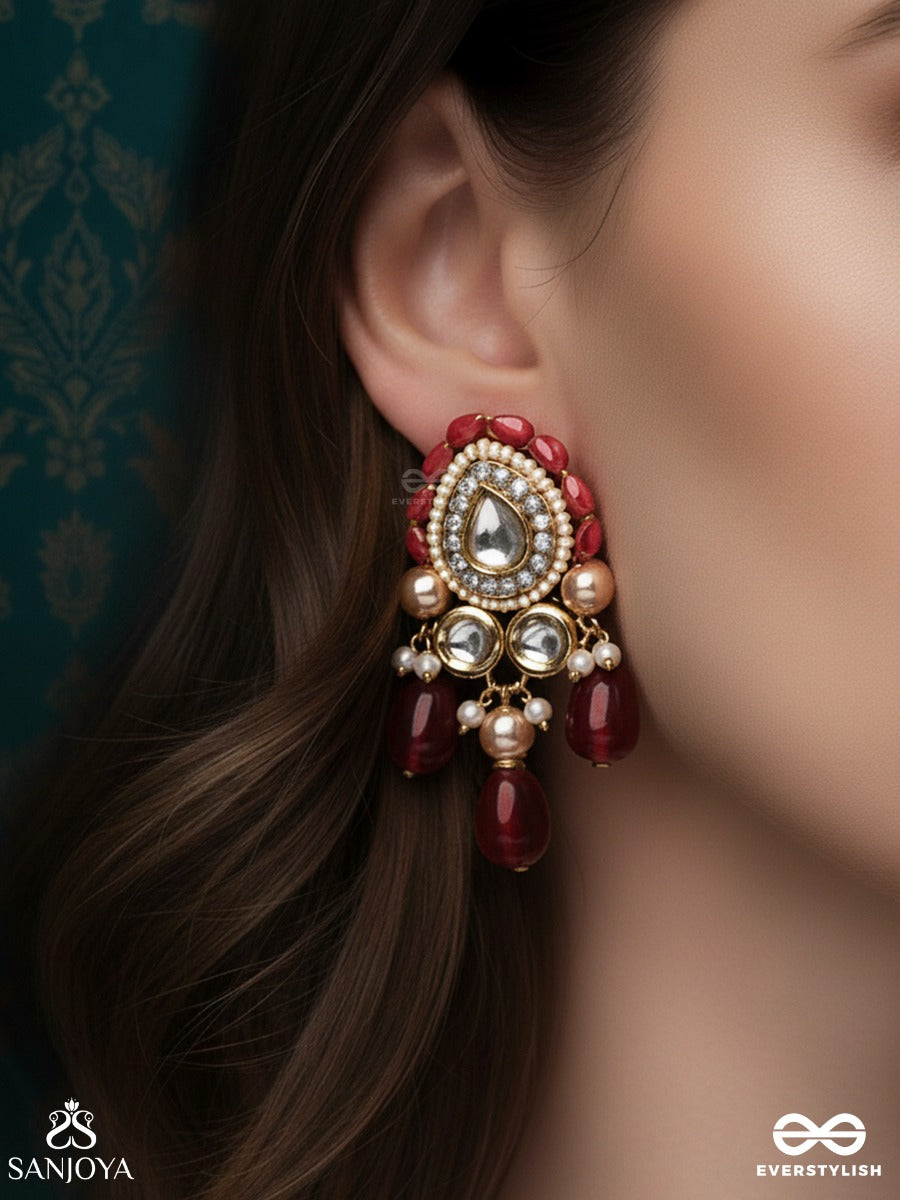 Shikhandika - Ruby Echoes - Golden Embellished Polki And Kundan Earrings