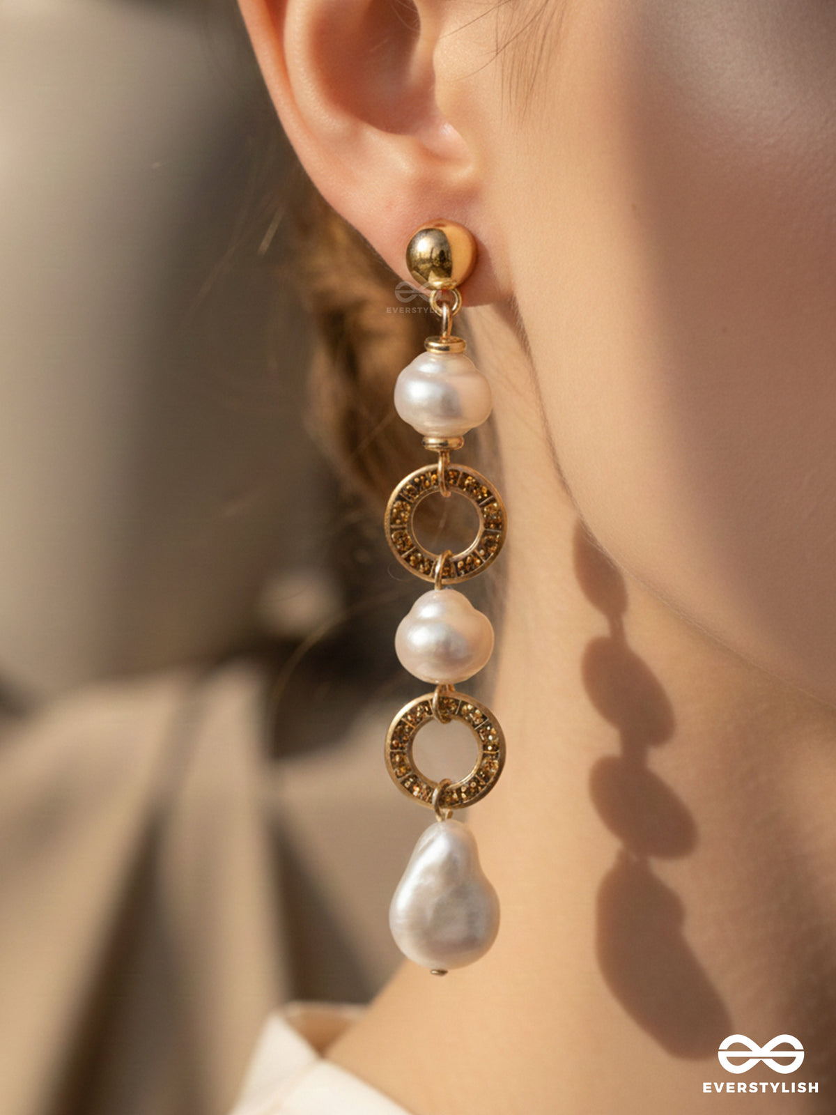 Champagne Whispers - Golden Embellished Earrings