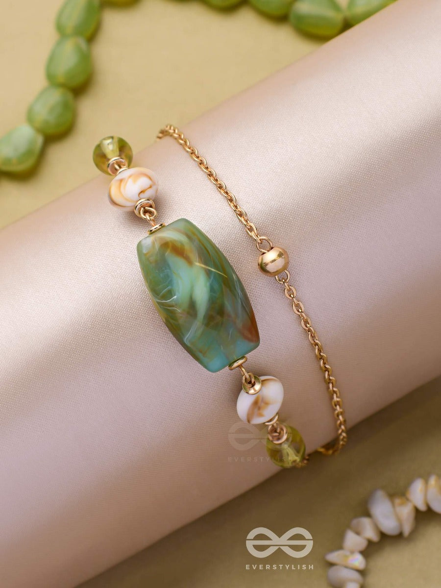 Mossy Marbles - Golden Embellished Multilayer Sandstone Bracelet
