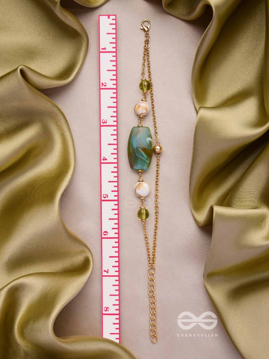 Mossy Marbles - Golden Embellished Multilayer Sandstone Bracelet