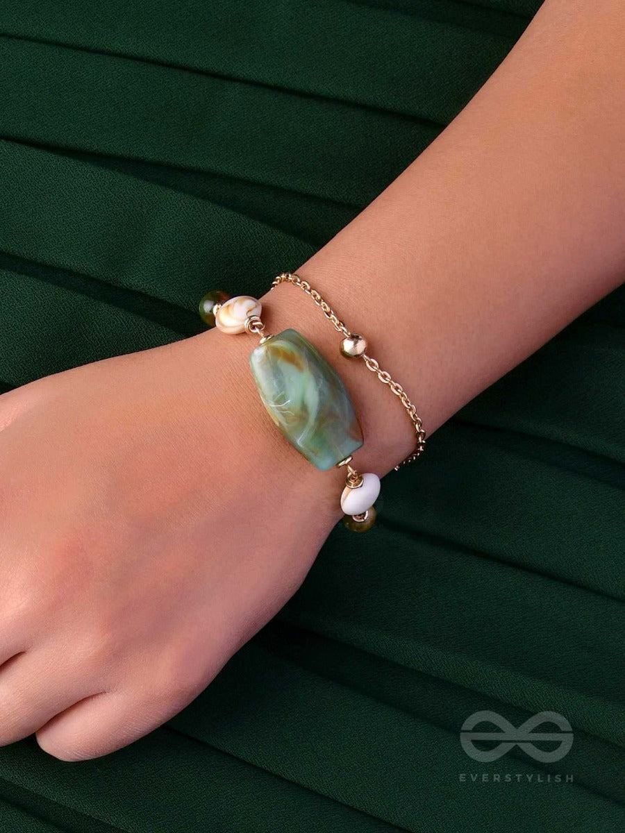 Mossy Marbles - Golden Embellished Multilayer Sandstone Bracelet