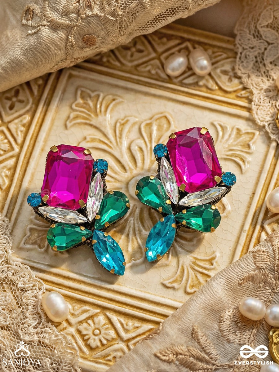 Mahamani- The Imperial Stone - Stones Hand Embroidered Earrings (Multicolour)