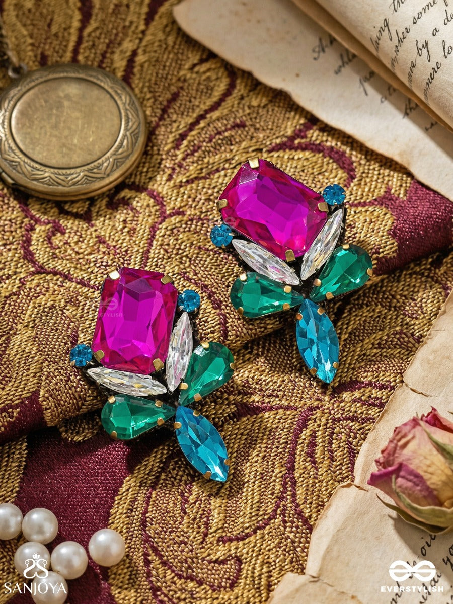Mahamani- The Imperial Stone - Stones Hand Embroidered Earrings (Multicolour)