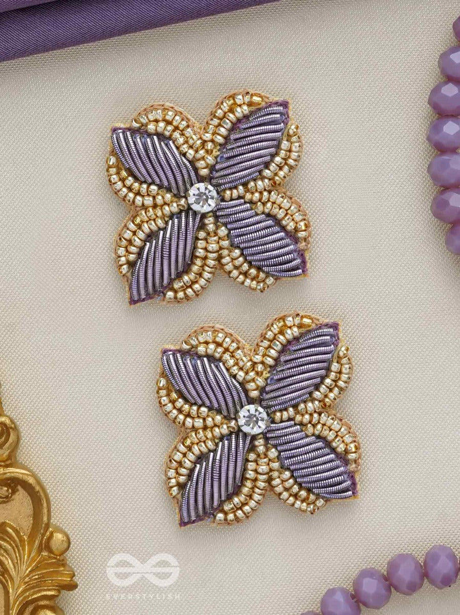Abjini - The Magical Bloom - Dabka, Stone And Beads Embroidered Earrings