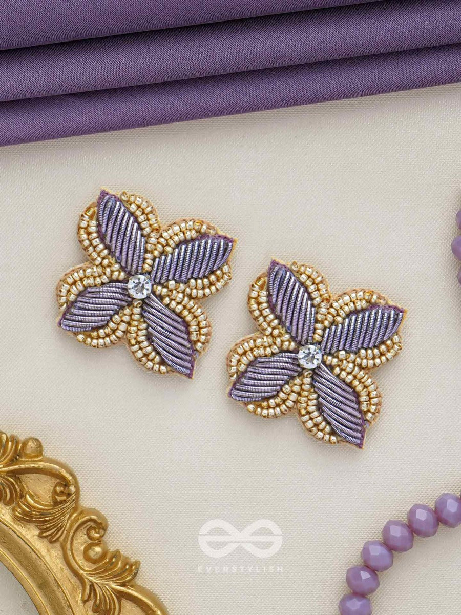 Abjini - The Magical Bloom - Dabka, Stone And Beads Embroidered Earrings