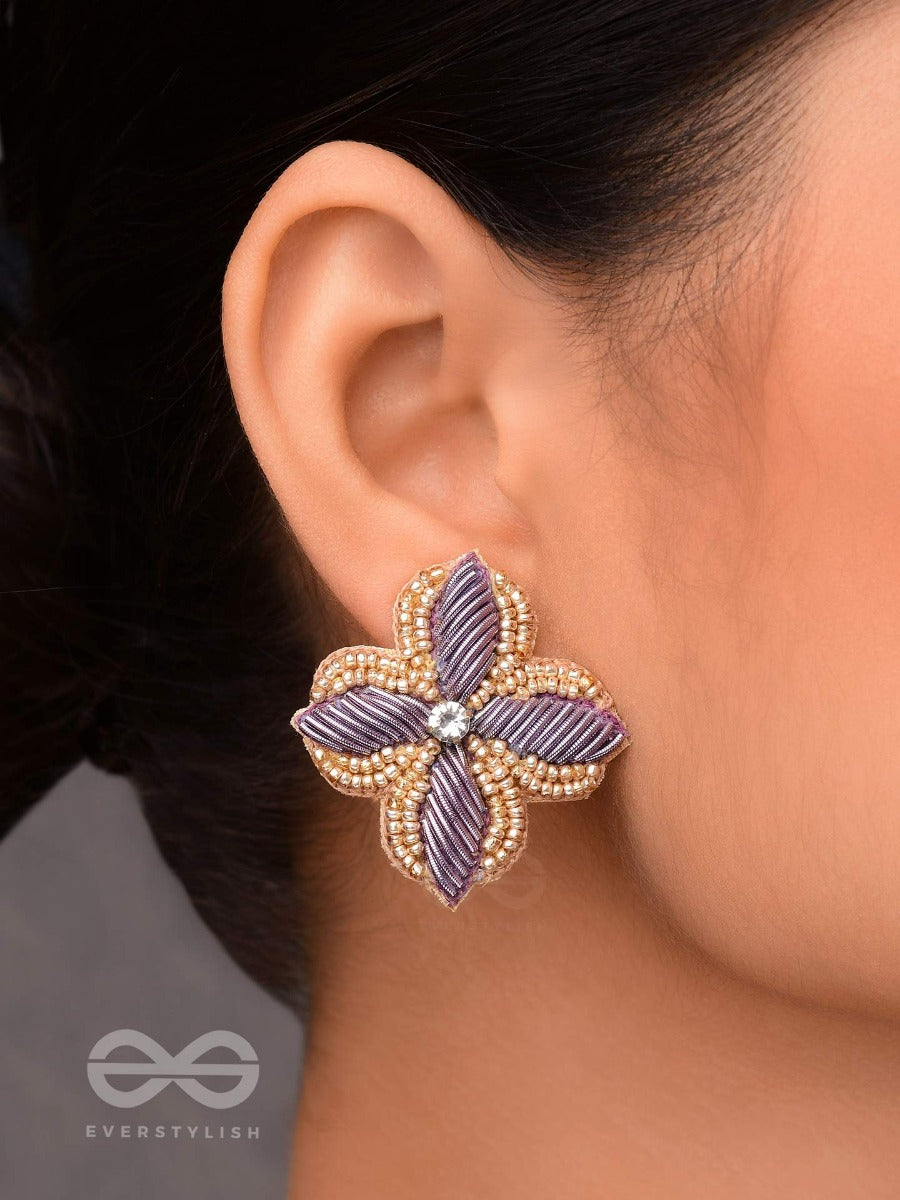 Abjini - The Magical Bloom - Dabka, Stone And Beads Embroidered Earrings