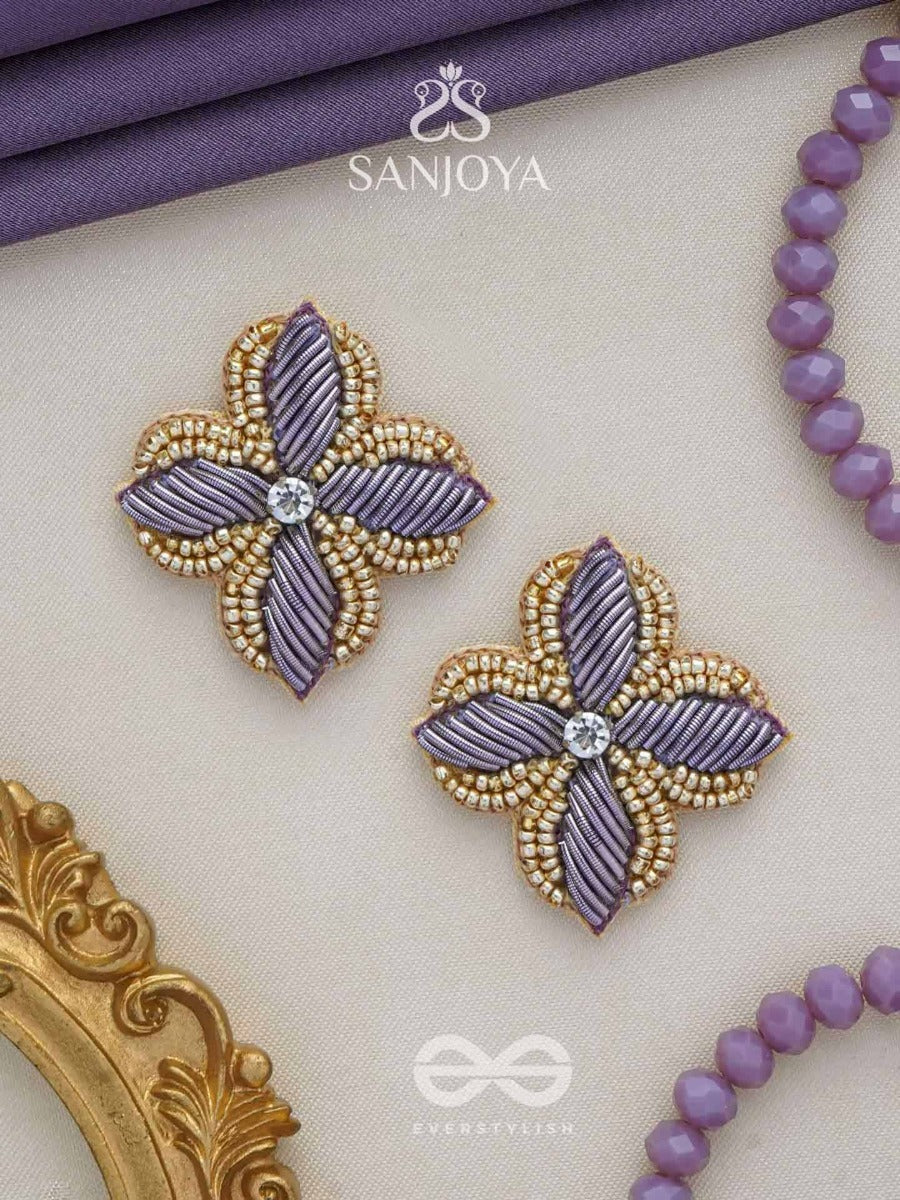 Abjini - The Magical Bloom - Dabka, Stone And Beads Embroidered Earrings